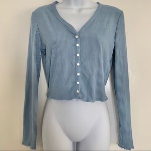 Romwe Ribbed Long Sleeve Crop Top